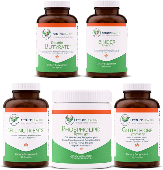 Cell Stabilization Kit - 5-in-1 Mitochondrial Supplements for Cellular Vitality, Gut Health & Brain Support - Health Essentials, Wellness Protocol - Non-GMO, Plant-Based, USA-Made