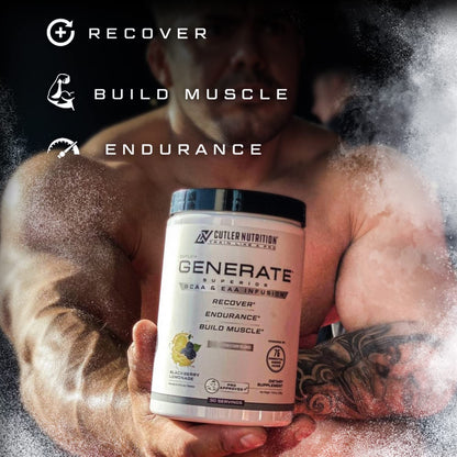 Cutler Nutrition Generate Sour Rainbow Candy BCAA EAA Powder, 30 Servings | 12.95 oz | 5g BCAAs and 2g EAAs per serving for post-workout recovery, hydration, lean muscle support and protein synthesis