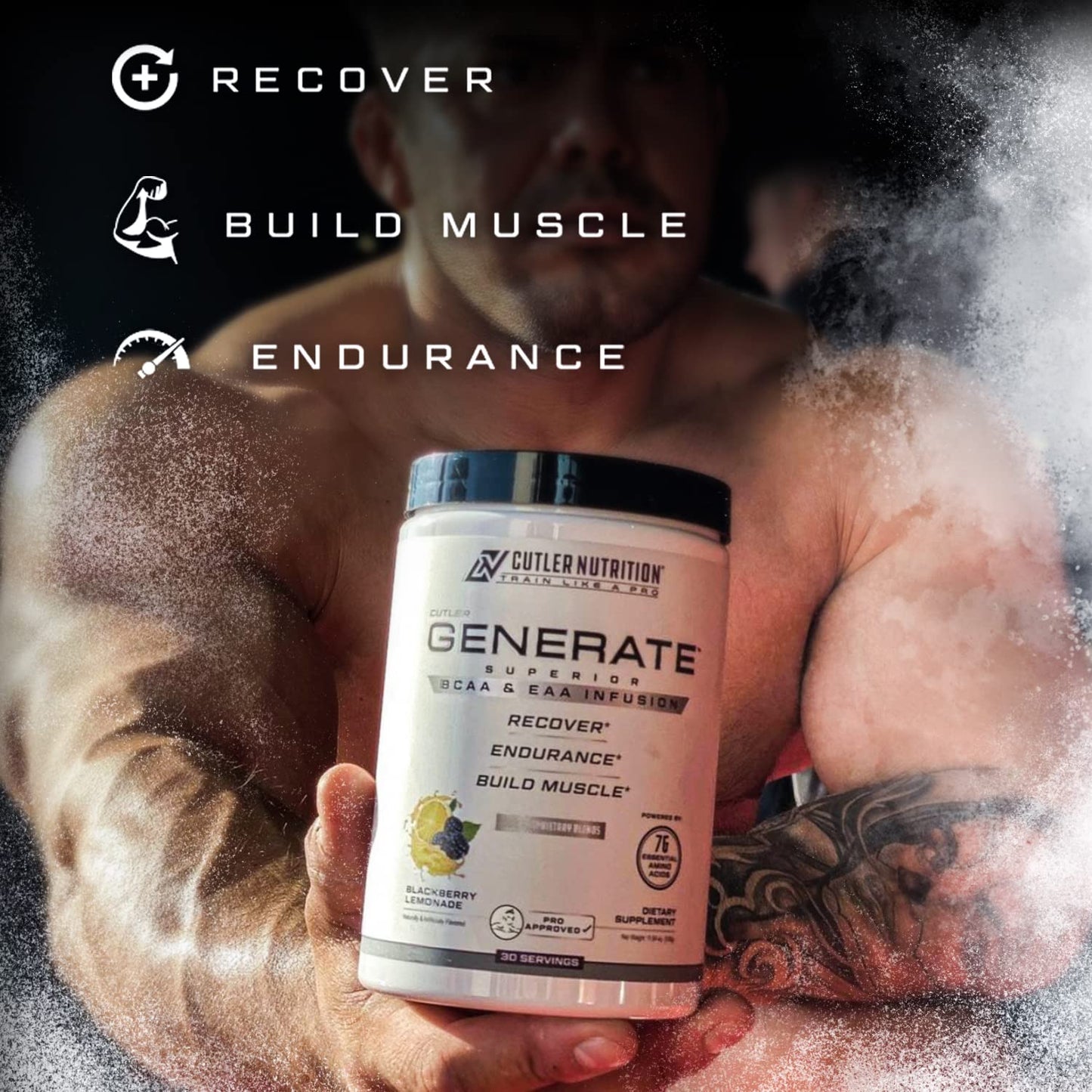 Cutler Nutrition Generate Sour Rainbow Candy BCAA EAA Powder, 30 Servings | 12.95 oz | 5g BCAAs and 2g EAAs per serving for post-workout recovery, hydration, lean muscle support and protein synthesis