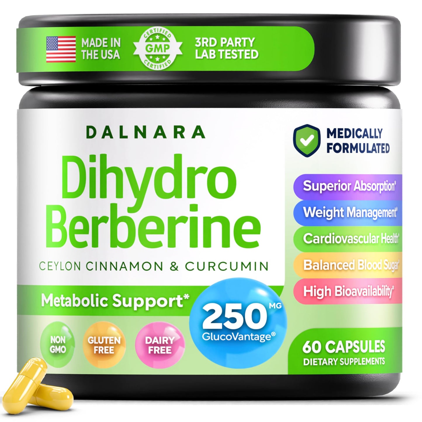 Dihydroberberine 250mg | GlucoVantage 30 days Supply | DHB supplement