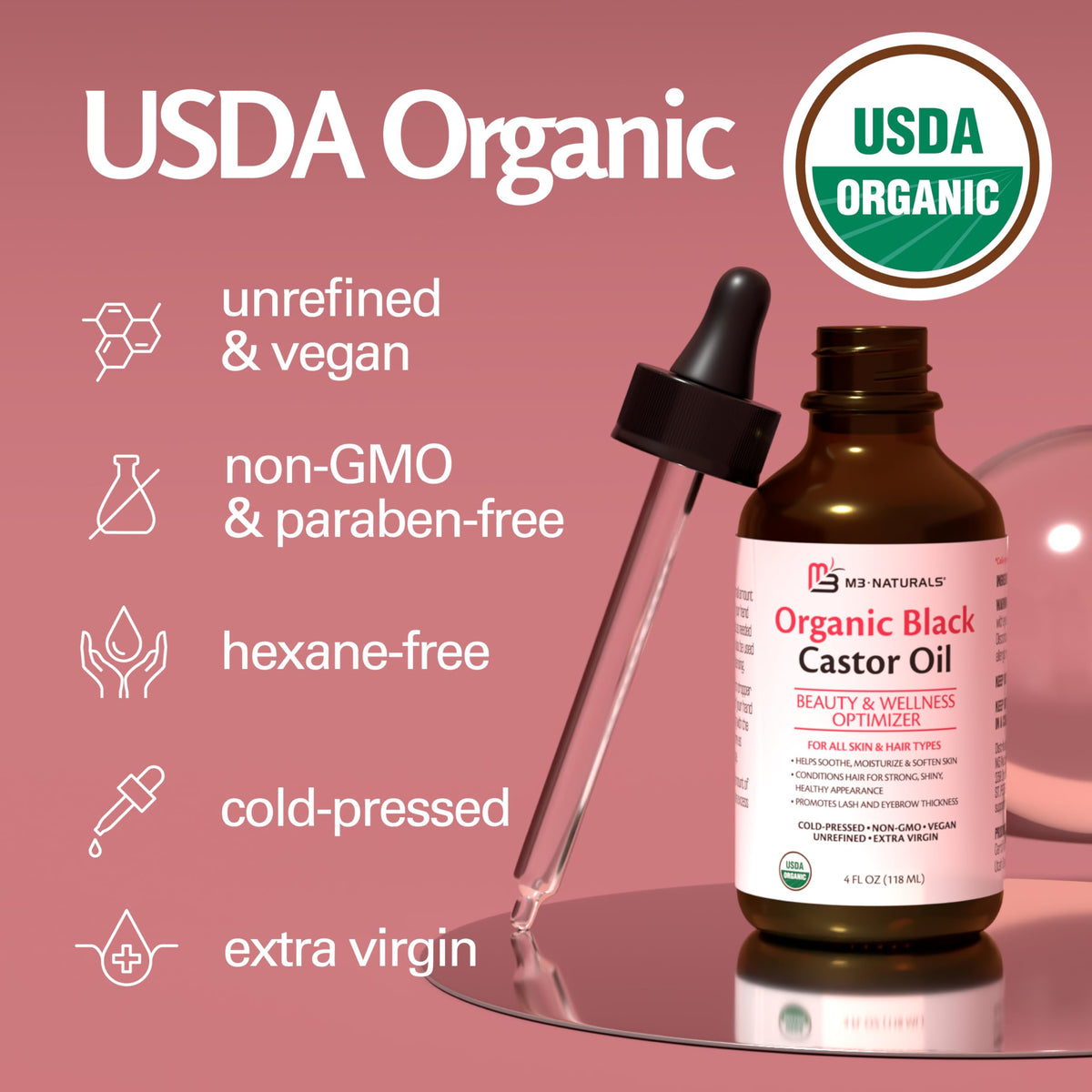 Organic Castor Oil Roll On - Extra Virgin, Unrefined & Hexane-free (3oz)