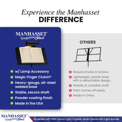 Manhasset Music Stand for Sheet Music - 48 Symphony Model - Long Lasting, Durable Manhasset Stand - Adjustable Height - 26" to 48" - Made in the USA