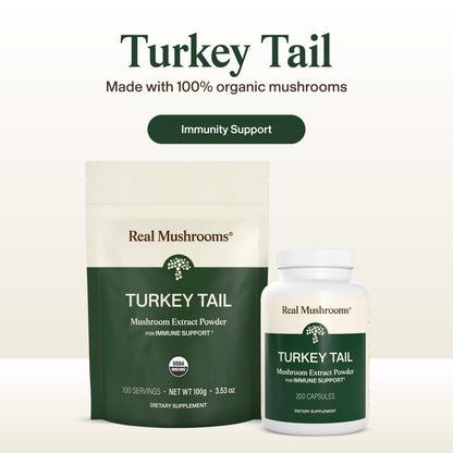 Real Mushrooms Turkey Tail Mushroom Powder – Organic Mushroom Extract for Daily Wellness Gut Harmony, & Energy Support with Beta Glucans – Vegan, Non-GMO, 45 Servings Functional Supplement