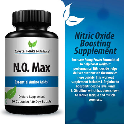 N.O. Max Nitric Oxide Supplement - L Arginine, Citrulline Malate, AAKG, Beta Alanine Amino acids - 60 Capsules