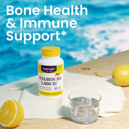 Healthy Origins Vitamin D3 5,000 IU, Lanolin, 360 Softgels