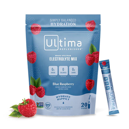 Ultima Replenisher Daily Electrolyte Drink Mix – Blue Raspberry, 20 Stickpacks – Hydration 
