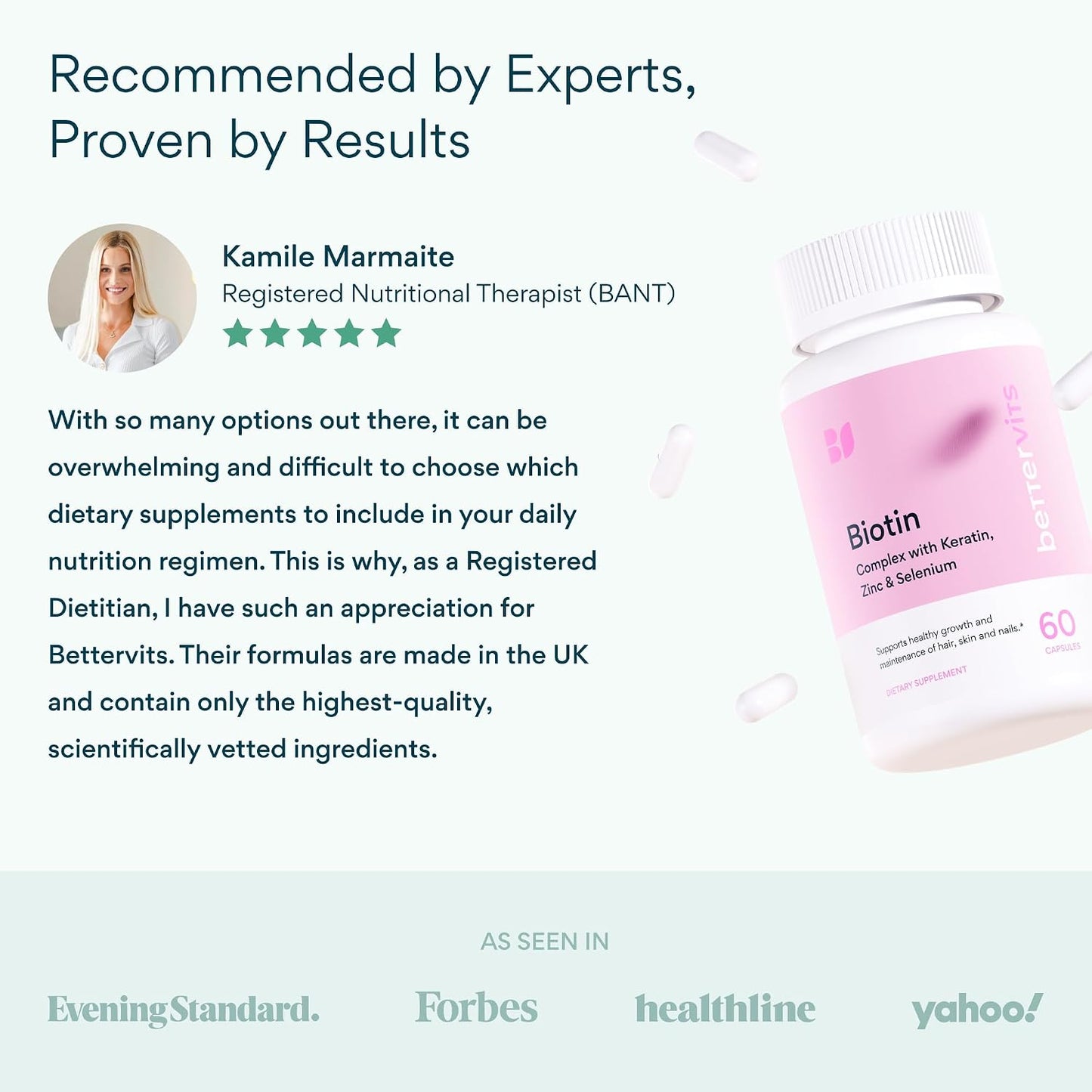 Betterrvits Hair Growth Vitamins for Women - Biotin 12,000 mcg with Zinc, Copper and Selenium Complex | Hair Skin and Nails Supplement for Women and Men with Keratin KeraGlo | 60 Capsules