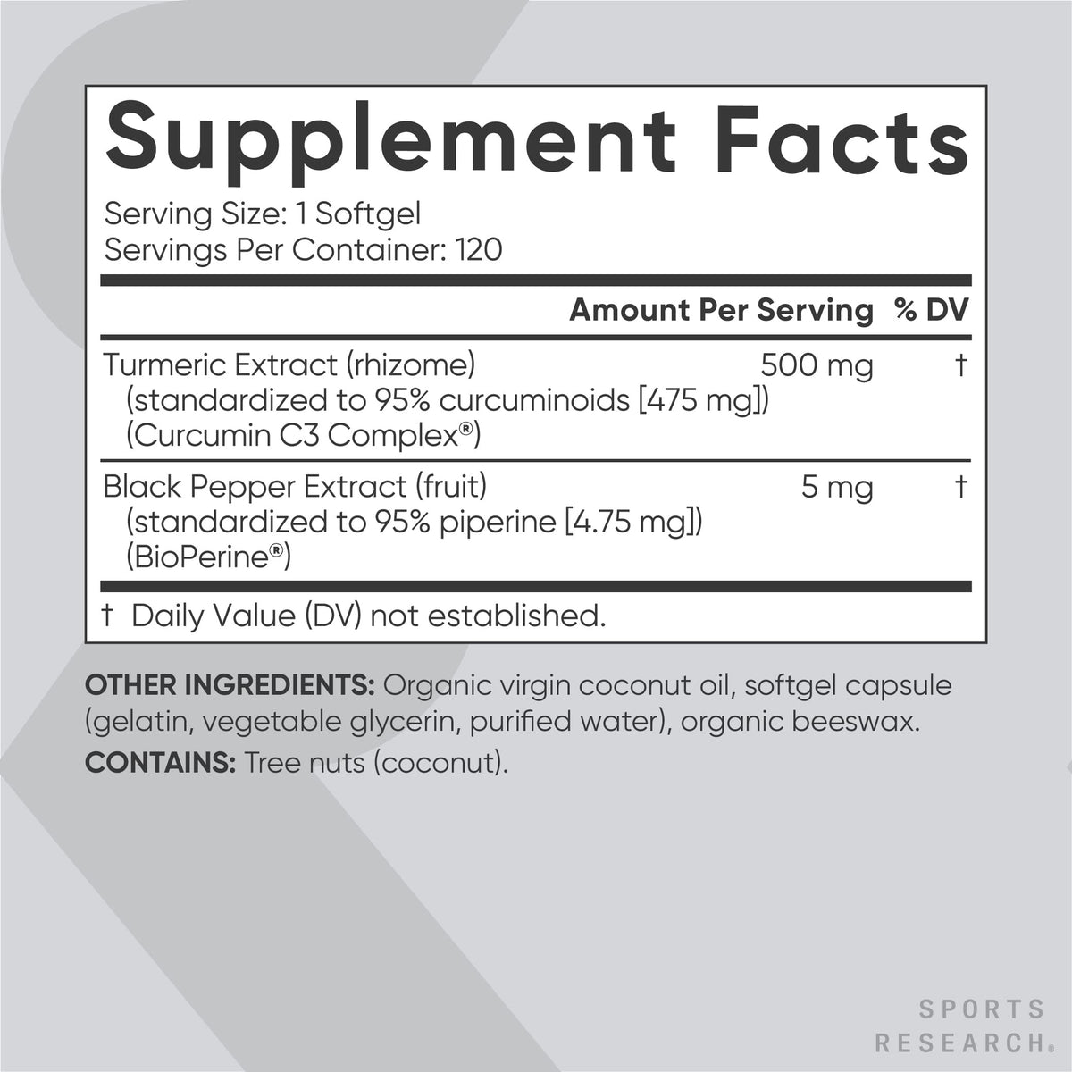 Sports Research Turmeric Curcumin C3 Complex 500 mg, Enhanced with Black Pepper