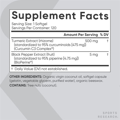 Sports Research Turmeric Curcumin C3 Complex 500 mg, Enhanced with Black Pepper