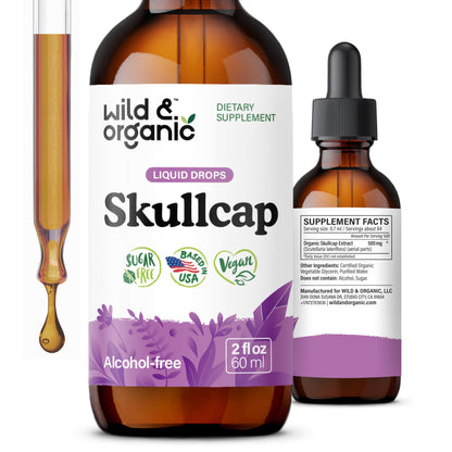 Wild & Organic Skullcap Herb Tincture - Skullcap Supplement for Mood Support - Relaxing Liquid Extract Drops - Vegan, Sugar & Alcohol-Free - 4 fl oz