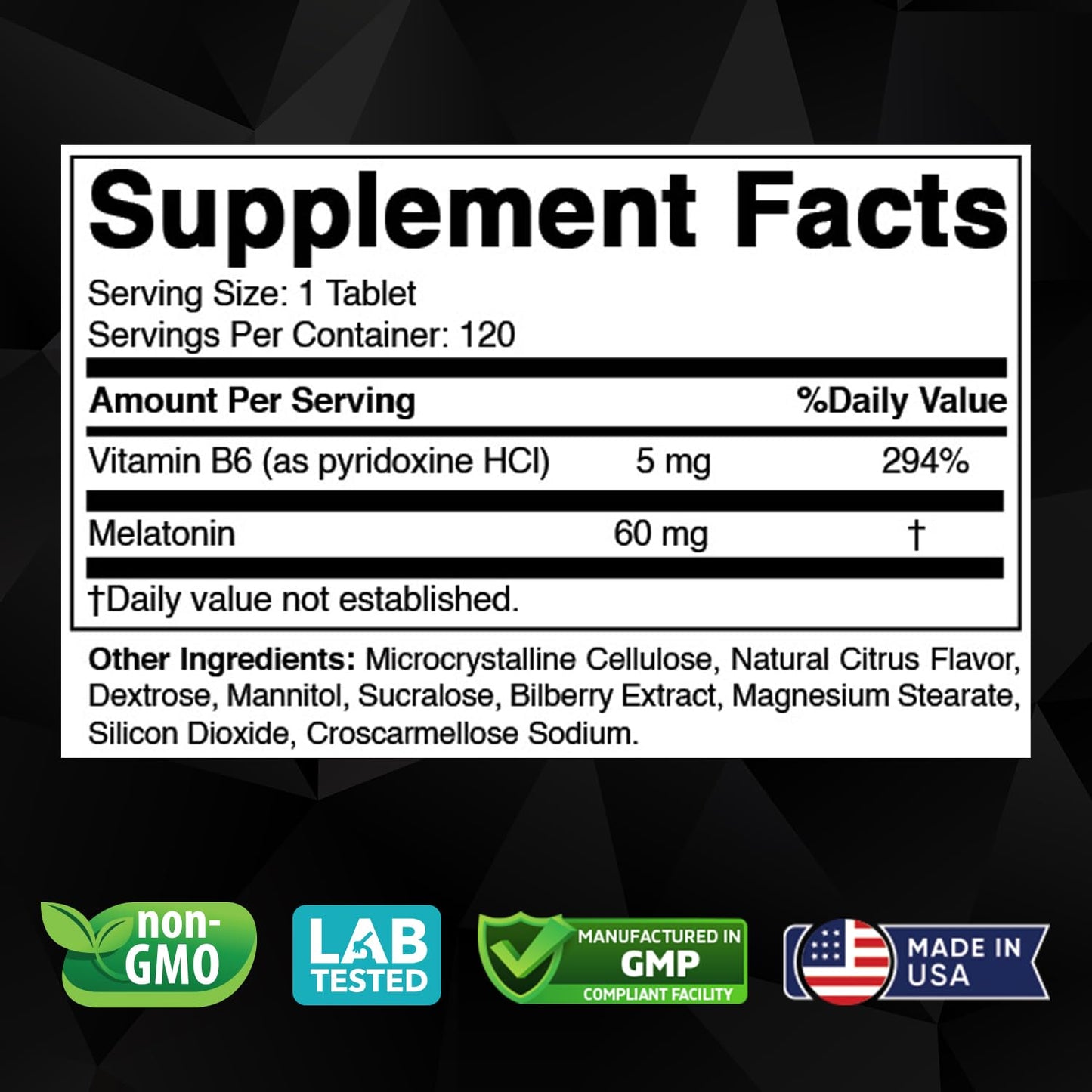 Vitabod Melatonin 20 mg Fast Dissolve Tablets with Vitamin B6, 240 Ct | Natural Berry Flavor, Sleep Support*, Non-GMO, Gluten Free, Made in USA