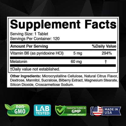 Vitabod Melatonin 20 mg Fast Dissolve Tablets with Vitamin B6, 240 Ct | Natural Berry Flavor, Sleep Support*, Non-GMO, Gluten Free, Made in USA