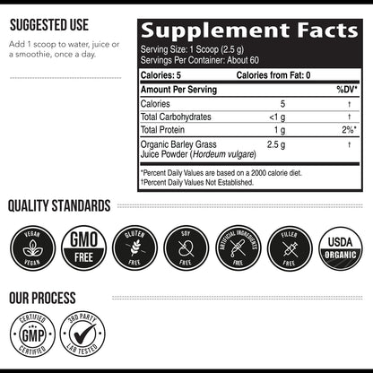Organic Wheatgrass Juice Powder - Organic, Grown in Volcanic Soil of Utah - Raw BioActive Form, Cold-Pressed Then CO2 Dried, 20:1 Concentrate Juice Extract - Unflavored (5.3 oz – 60 Servings)