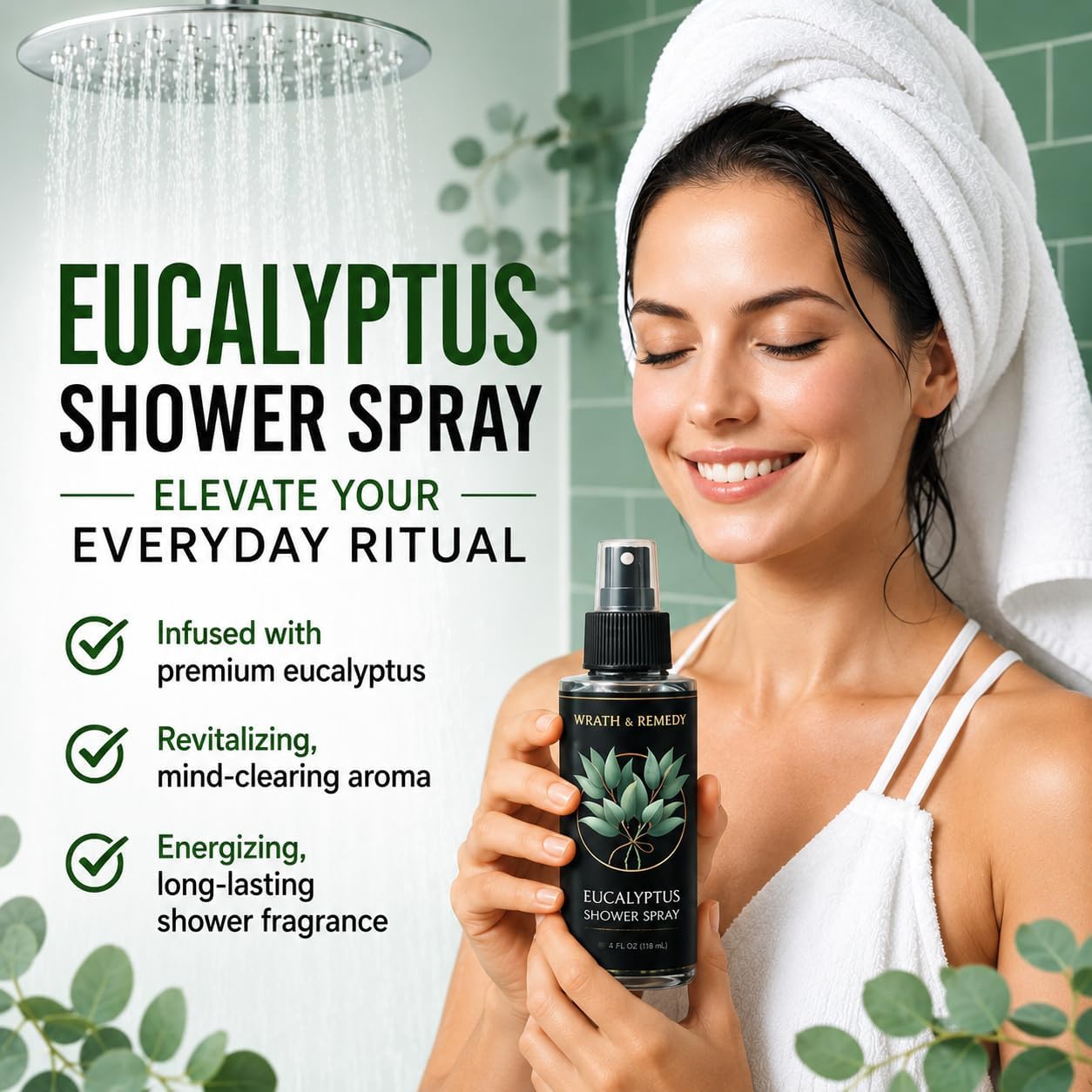Eucalyptus Shower Spray Aromatherapy — USDA Organic (4 oz, 700+ Sprays) | 100% Pure Eucalyptus Essential Oil Spray Mist for Spa Shower, Steam, Sauna & Linen Bedsheet – Premium & Travel Size (US-Made)