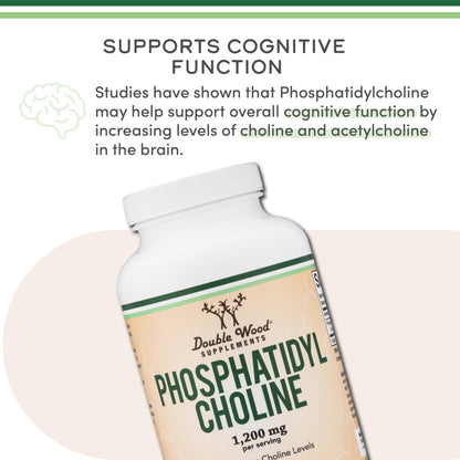 Phosphatidylcholine 1,200mg – 210 Softgels – Enhanced Version of Soy Lecithin (Choline Supplements) - Non-GMO and Gluten Free to Support Brain Health by Double Wood