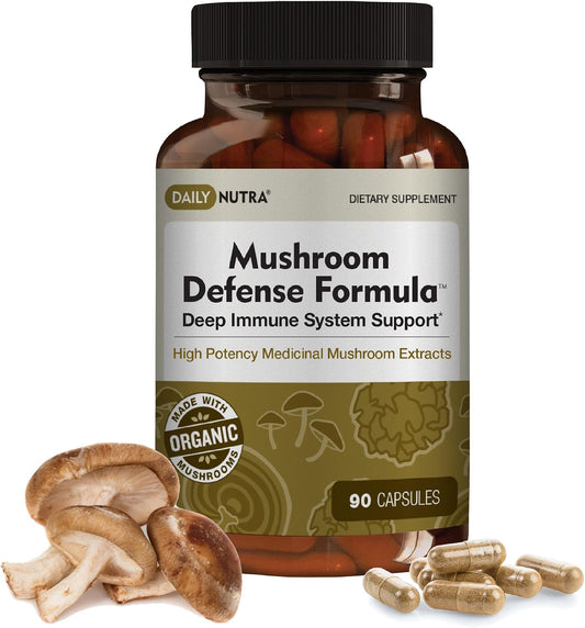 DailyNutra Mushroom Defense Formula - Immune Support Supplement | Organic Mushrooms, Hot Water Extracted - Reishi, Chaga, Maitake, Shiitake & Turkey Tail (90 Capsules)