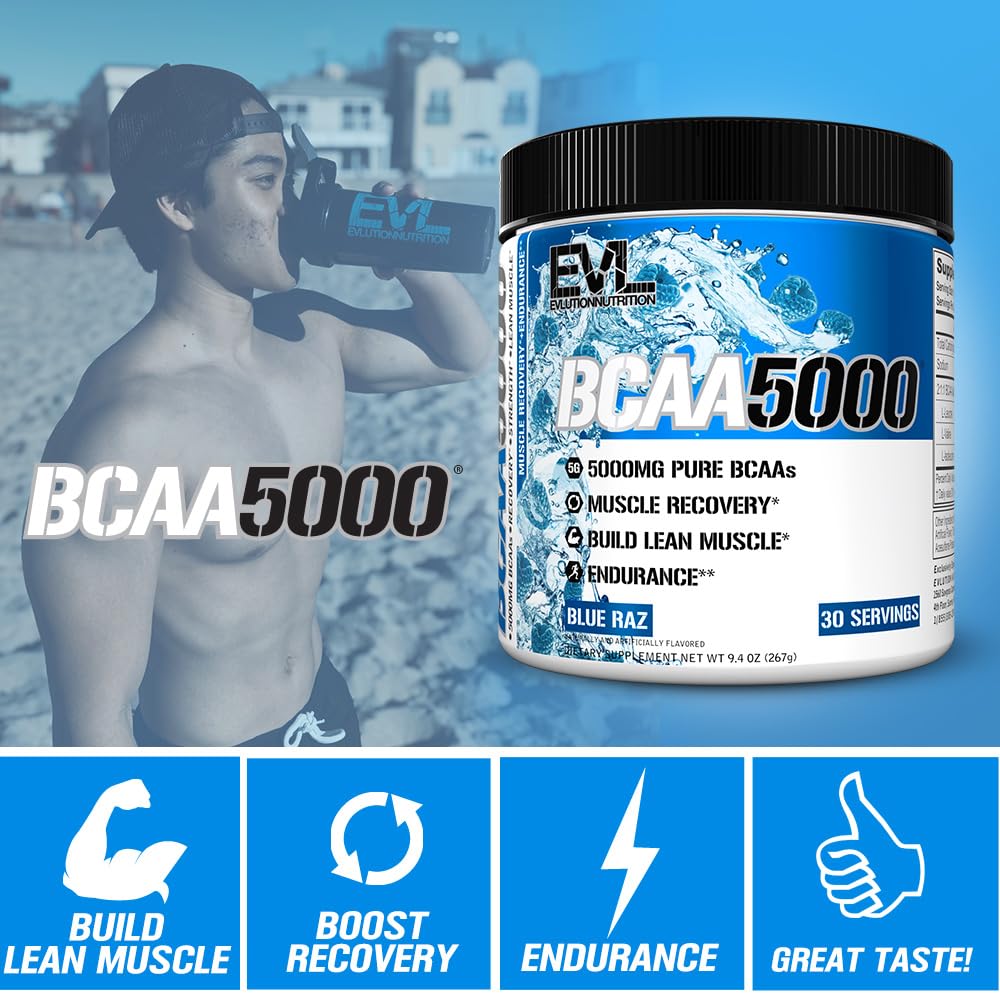 Evlution EVL BCAAs Amino Acids Powder - BCAA Powder Post Workout Recovery Drink and Stim Free Pre Workout Energy - 5g Branched Chain Amino Acids Supplement for Men - Cherry Limeade (Dye Free)