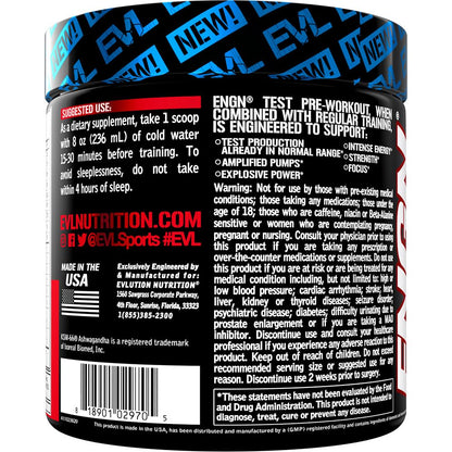 EVL Intense Pre Workout with Creatine - ENGN Energizing Pre Workout for Men Powder Drink for Lasting Energy Focus and Recovery - with Beta Alanine Caffeine and L Theanine - Blue Raz