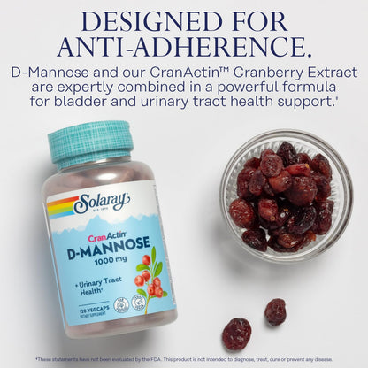 Solaray D-Mannose 1000mg with CranActin Cranberry Supplement 400mg, Urinary Tract Health & Bladder Support Capsules with Vitamin C, Vegan, 60 Day Guarantee, 75 Servings, 150 VegCaps
