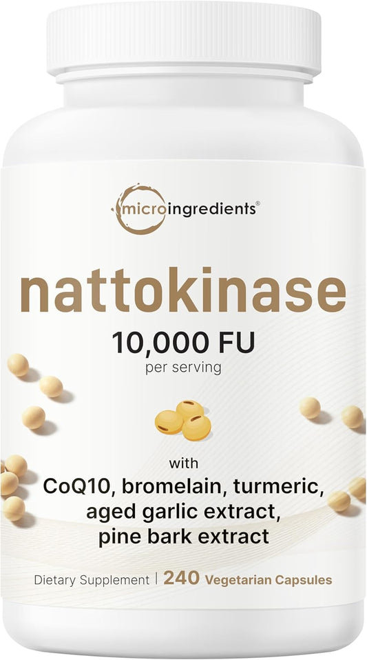 Micro Ingredients Nattokinase 10,000 FU Per Serving (Natural Natto Extract), 240 Vegetarian Capsules | with CoQ10, Turmeric, Aged Garlic & Pine Bark Extract | Non-GMO, Lab Tested, cGMP Manufactured