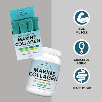 AMANDEAN Marine Collagen Duo. 500g Container + 30 Travel Packs. Hydrolyzed Fish Collagen Peptides for Skin, Hair & Nails. Pescatarian, Keto & Paleo-Friendly, Unflavored