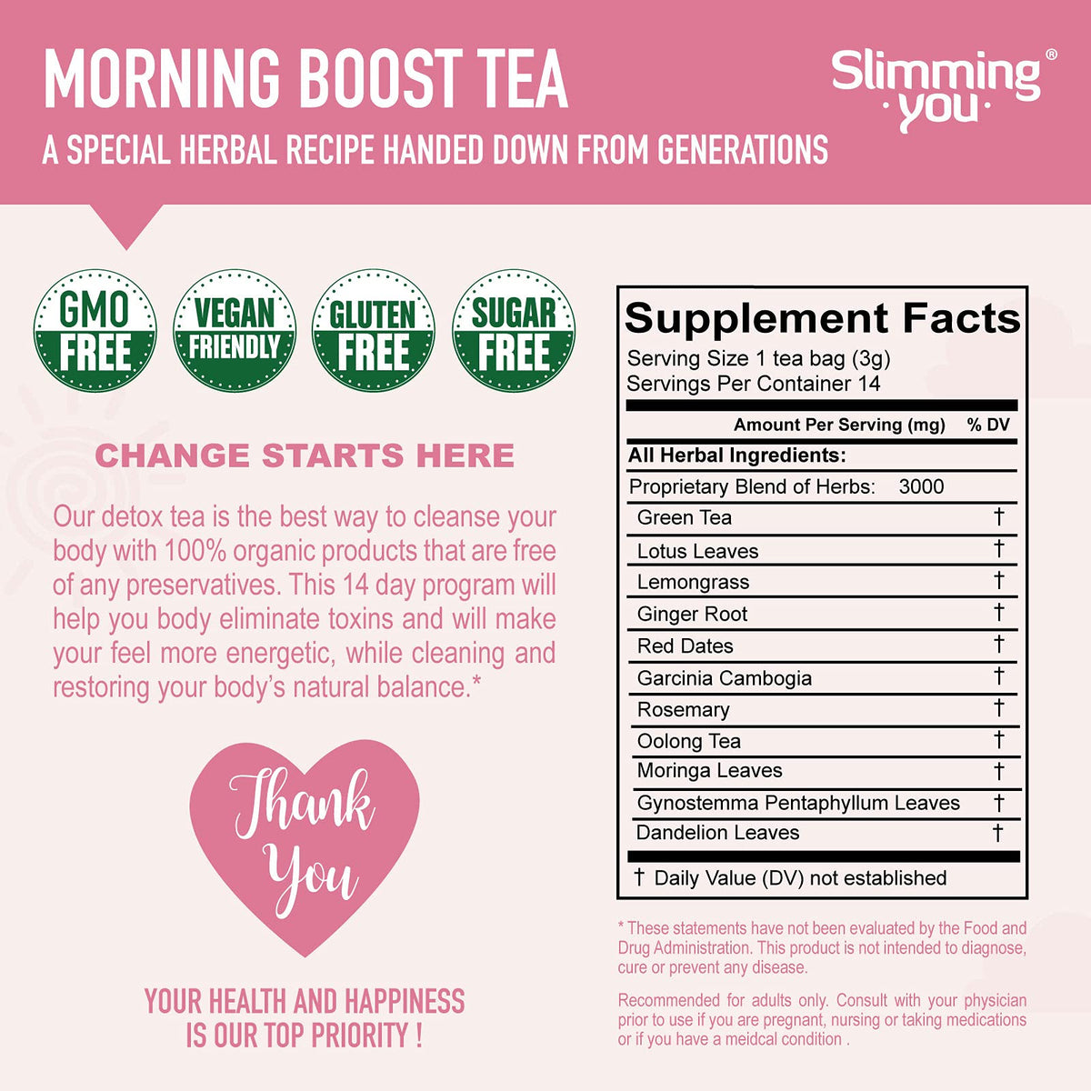 TAOISTEA 14 Day Detox Tea for Weight Loss, Body Cleanse, Metabolism Boost - Morning