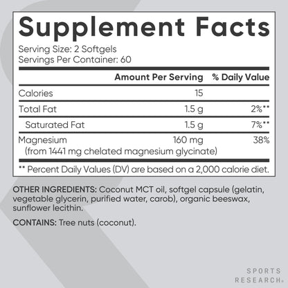 Sports Research® Magnesium Glycinate - Supports Restful Sleep & Enzymatic Processes - 160 mg Chelated Magnesium - Vegan Capsule - 90 Count