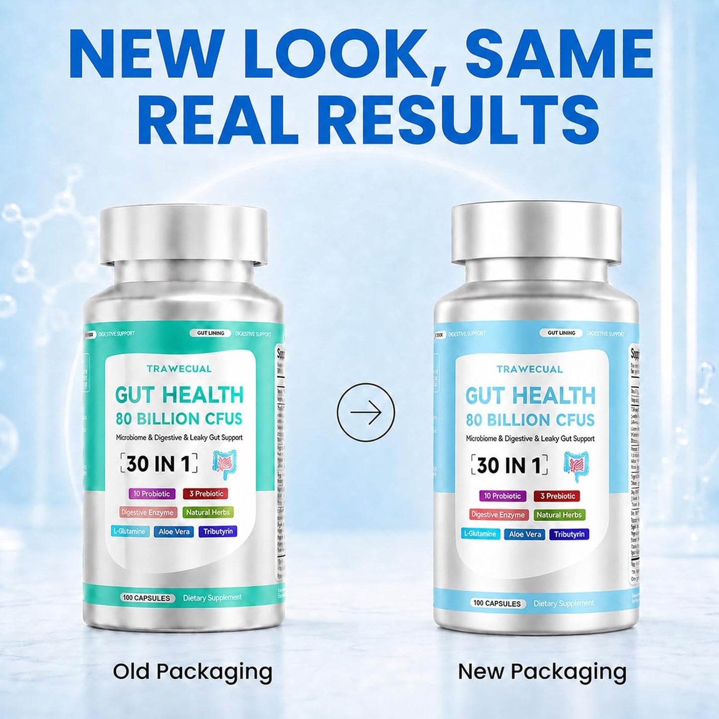 Gut Health Capsule Supplement, Supports Microbiome, Leaky Gut, and Digestion, with 80 Billion CFU Probiotics, Prebiotics, Digestive Enzymes, 30-in-1 Gut Health Supplement, 100 Capsules