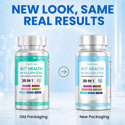 Gut Health Capsule Supplement, Supports Microbiome, Leaky Gut, and Digestion, with 80 Billion CFU Probiotics, Prebiotics, Digestive Enzymes, 30-in-1 Gut Health Supplement, 100 Capsules