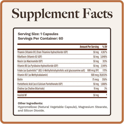 Utzy Naturals Vitamin B Complex | All 8 Essential B Vitamins | 60 Capsules
