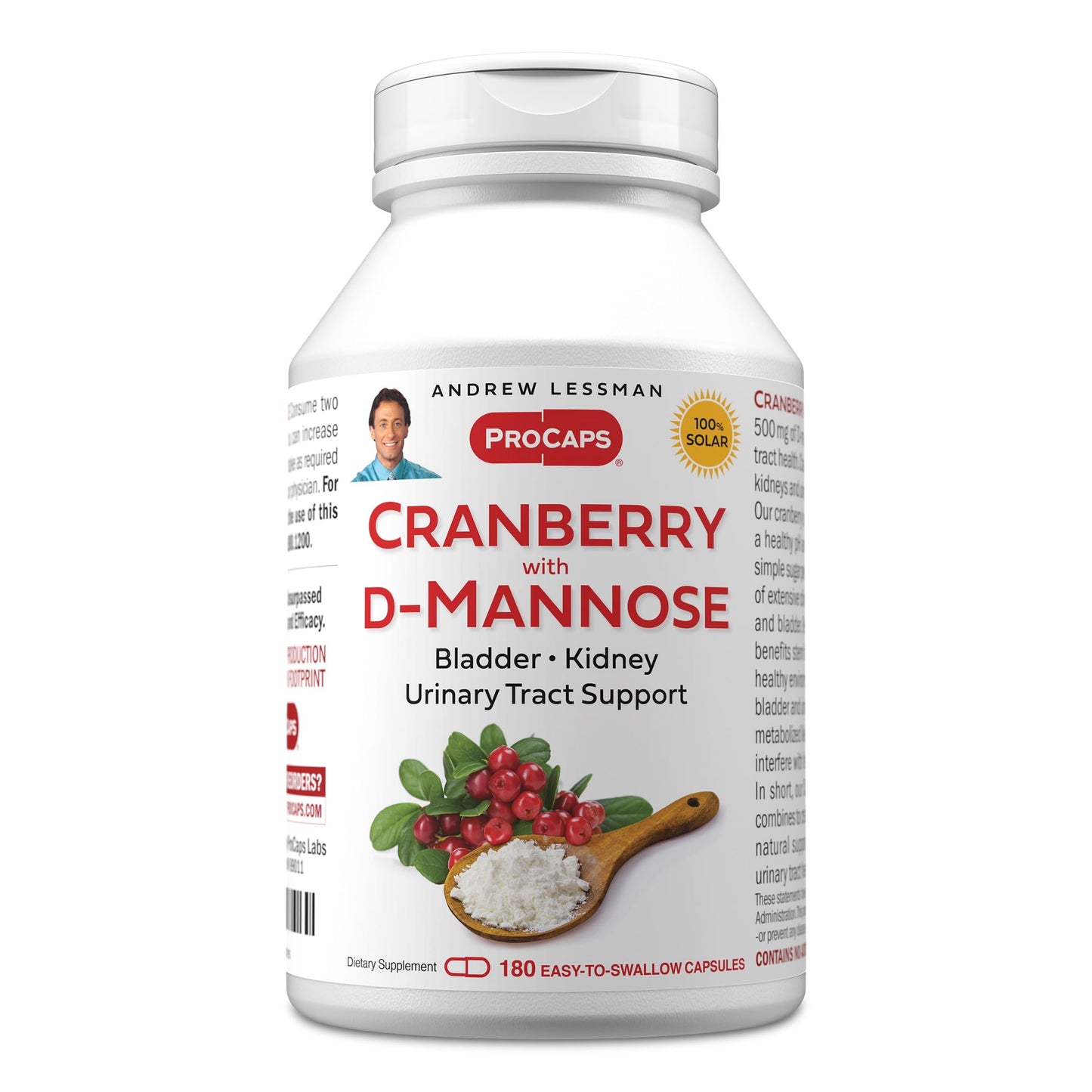 Andrew Lessman ProCaps Cranberry with D-Mannose 60 Capsules | Standardized cranberry, D-Mannose, Vitamin C & Magnesium. Urinary tract support without cranberry juice sugar or calories.