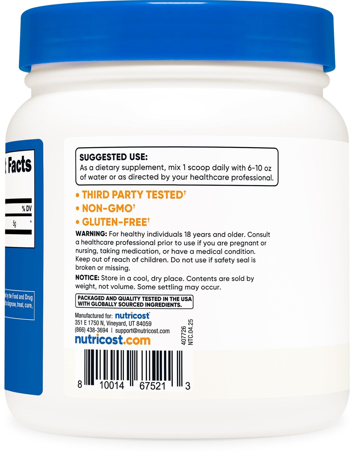 Nutricost L-Glutamine Powder (500 Grams) Unflavored - Gluten Free & Non-GMO, 100 Servings