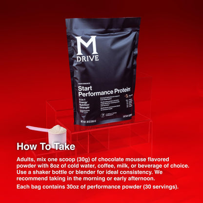 Mdrive Start Performance Protein Powder Chocolate Mousse 30 Servings | 9 in 1 Complete Nutrition Shake Adaptogen Blend Digestion Immune Nitric Oxide Recovery Dietary Supplement