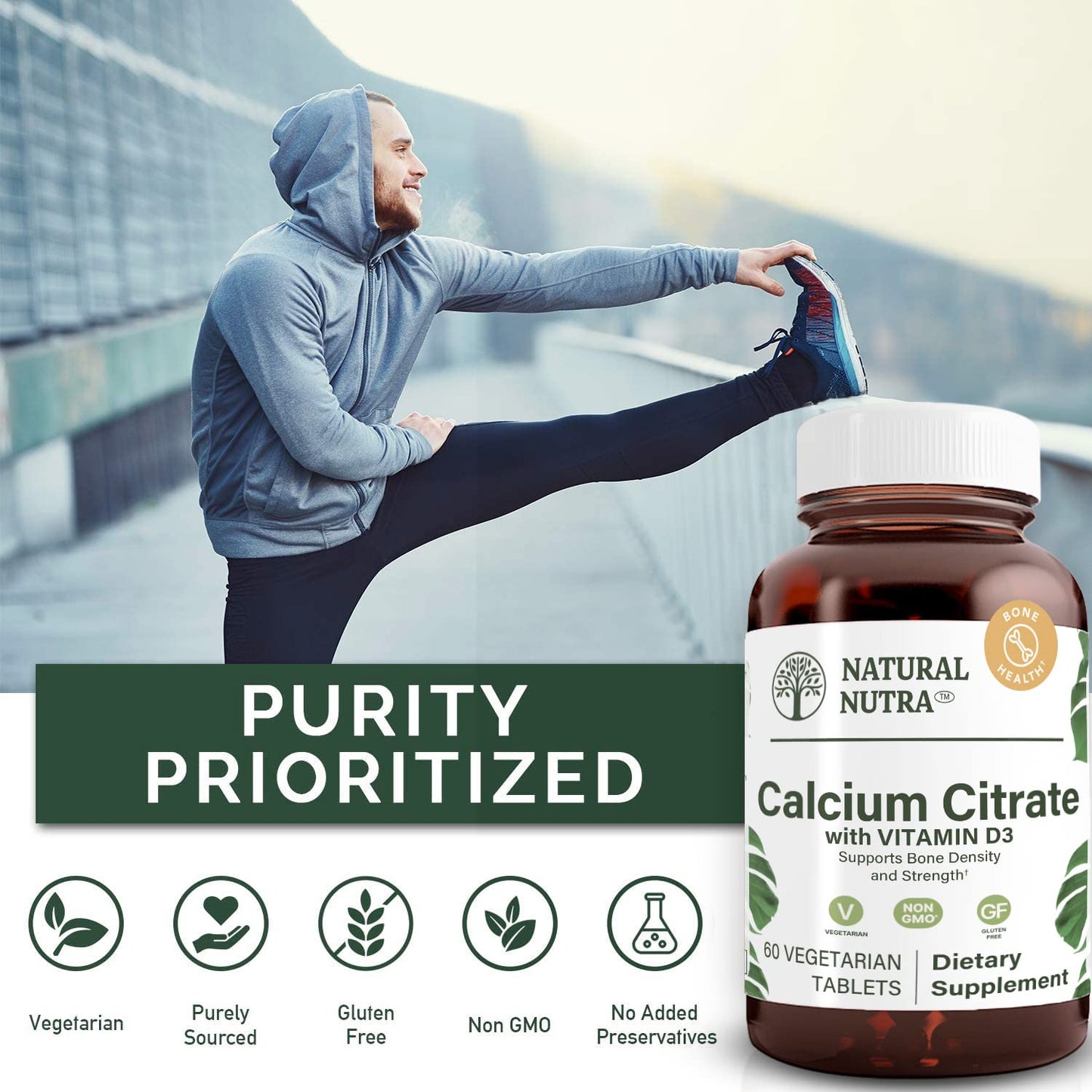Natural Nutra Calcium Citrate with Vitamin D3 120 Tablets | Supplement for Bone Strength, Promotes Muscle Movements & Bone Health, Boosts Heart Health, Ideal for Active Seniors