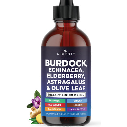 Liberty Lifestyle Lymphatic Drainage Supplement - Burdock Lymphatic Support Drops - Burdock Root, Mullein, Echinacea, Elderberry, Dandelion, Astragalus, Milk Thistle, Red Clover - 2 oz