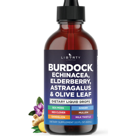 Liberty Lifestyle Lymphatic Drainage Supplement - Burdock Lymphatic Support Drops - Burdock Root, Mullein, Echinacea, Elderberry, Dandelion, Astragalus, Milk Thistle, Red Clover - 2 oz