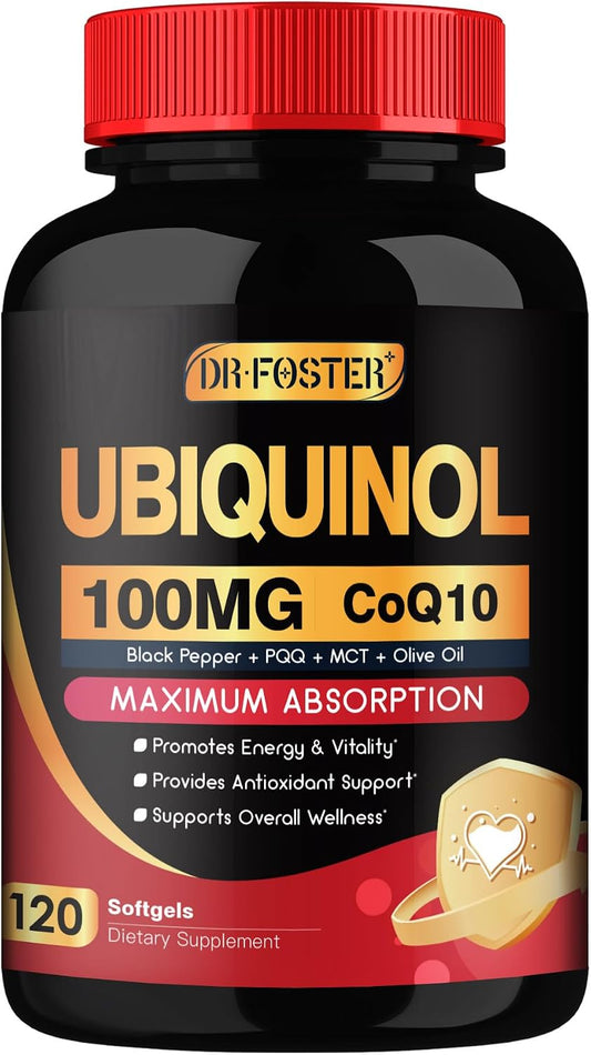 DRFOSTER CoQ10 Ubiquinol 100mg Supplement, Coenzyme Q10 120 Softgels | Maximum Absorption CoQ10, PQQ & MCT, Heart Support, Promotes Energy & Vitality, Antioxidant Support, Non-GMO, Gluten-Free