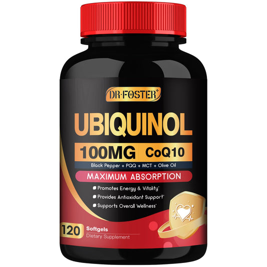 DRFOSTER CoQ10 100mg Ubiquinol - Coenzyme Q10 Co Q 10 Supplement Cq10 with PQQ & Vitamin E & Black Pepper - 120 Count