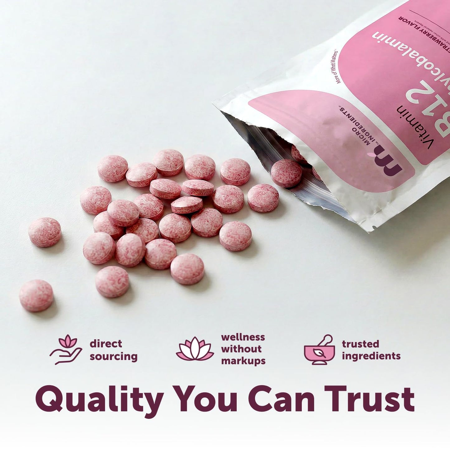 Micro Ingredients Vitamin B12 5,000 mcg | Methylcobalamin – 240 Chewable Tablets | Fast Dissolve, Natural Strawberry Flavor | Vegan, Non-GMO, Gluten Free - 1`