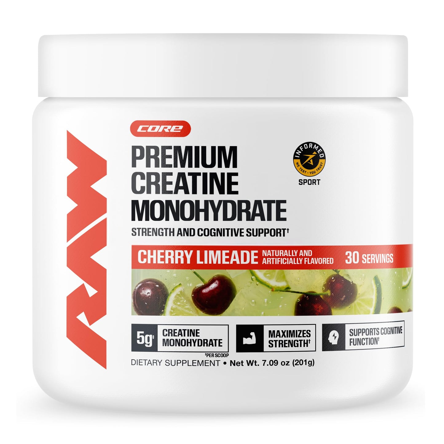 RAW Nutrition Creatine Monohydrate Powder, Unflavored (30 Servings) - Micronized Creatine Monohydrate Supplement for Workout Performance, Build Muscle & Strength - Creatine Powder for Men & Women