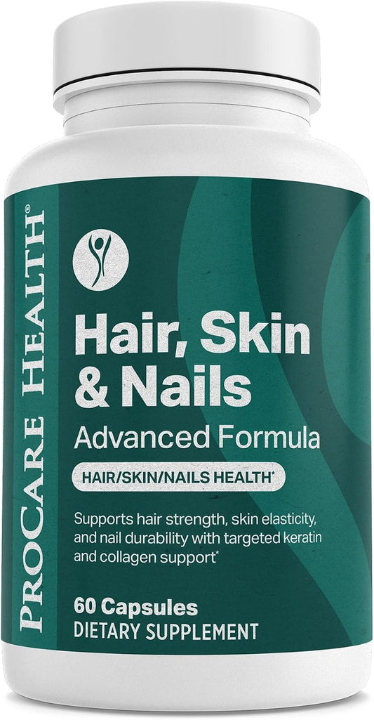 Hair, Skin & Nails Advanced Formula with Keratin Peptides | Capsule | 60ct | Hair Skin and Nails Vitamins with 5000mcg Biotin, Cynatine HNS Solubilized Keratin, Amino Acids, Vitamin C & E, Made in USA