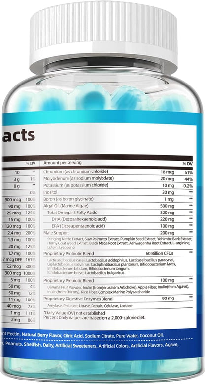 Migcopat Multivitamin for Men, Mens Multivitamins Gummies w/Omega-3, Probiotics, Inositol, Folate, Biotin, Zinc, Vitamins A, C, D, E, B, Support Heart, Brain, Muscle, Energy, Sugar-Free, Berry Flavor