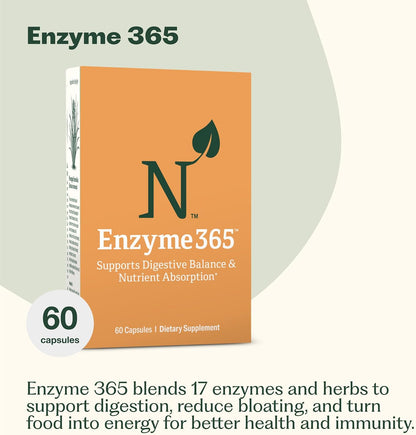 Enzyme 365 Advanced Digestive Enzymes Supplement with 17 Enzymes & Soothing Herbs | Supports Digestion, Reduces Bloating & Gas, Boosts Nutrient Absorption & Energy | 30 Servings | 17 Enzymes & Soothing Herbs, Supports Digestion, Reduces Bloating & Gas, Bo