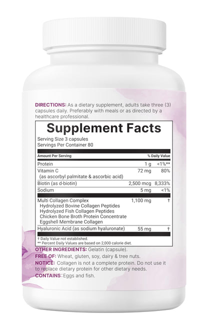 Micro Ingredients Multi Collagen Pills, 240 Capsules | Type I, II, III, V, X | Hydrolyzed Peptides with Biotin, Hyaluronic Acid, & Fat Soluble Vitamin C Complex | Non-GMO, Filler Free