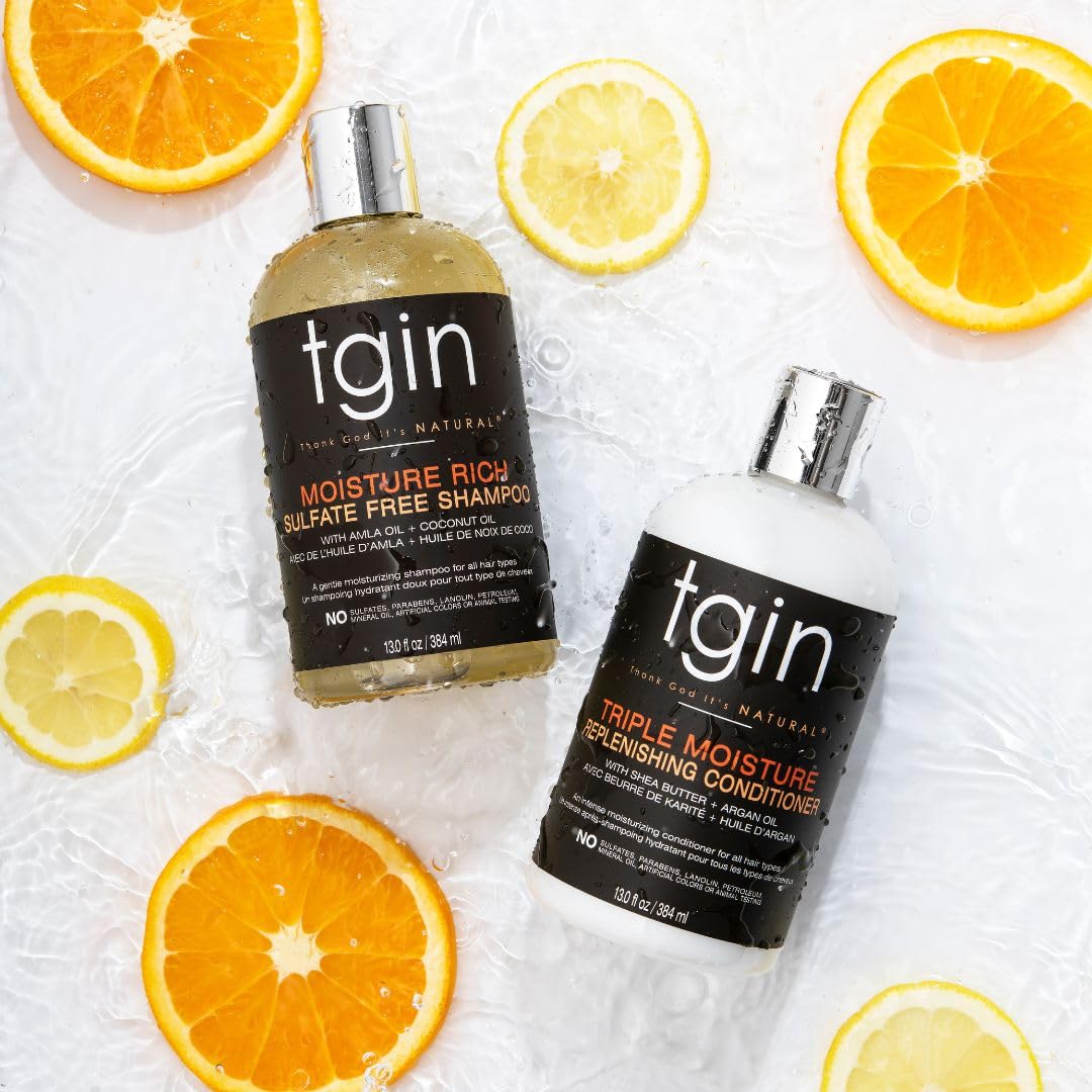 tgin Moisturizing Shampoo & Conditioner Duo for Curly, Coily and Wavy Hair, Sulfate Free, Moisturizes and Detangles Dry Hair, 13 oz (Set)