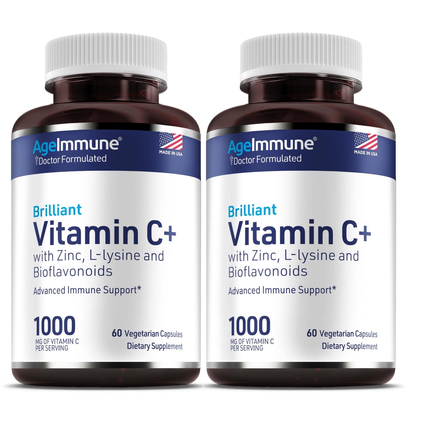 AgeImmune Vitamin C 1000mg Complex with L-Lysine 500mg, Zinc 12mg, Bioflavonoids 300mg. Doctor Formulated Magnesium Stearate Free Supplements for Healthy Immune System Support.(1)