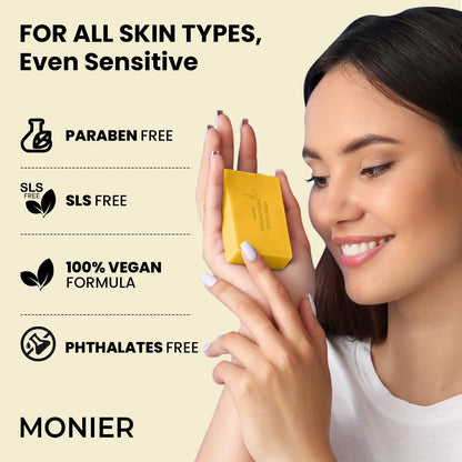 MONIER Brightening Lemon Turmeric Kojic Acid Soap Bars - with Collagen | with Collagen, Turmeric, Coconut Oil, Moisturizing & Nourishing, Original Japanese Complex (2 Soap Bars + Storage Net)
