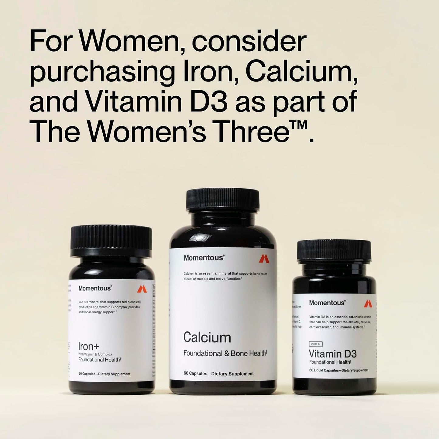 Momentous Iron+ with Vitamin C & Vitamin B Complex - Ferrochel Iron Capsules for Foundational Health Support - NSF Certified for Sport - Gluten-Free - 60 Servings