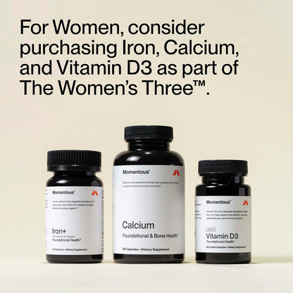 Momentous Iron+ with Vitamin C & Vitamin B Complex - Ferrochel Iron Capsules for Foundational Health Support - NSF Certified for Sport - Gluten-Free - 60 Servings