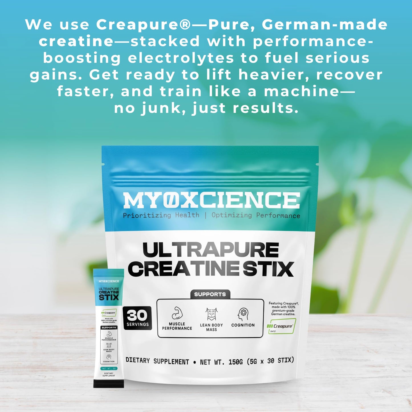 MYOXCIENCE Creapure® Creatine Monohydrate | Supports Strength & Muscle Mass, Cognition and Lean Body Mass | Unflavored (60 Serving Jar)
